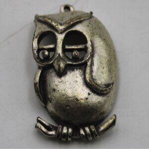 Metal Owl On Branch Pendant Silver Tone 1.25in Tall
